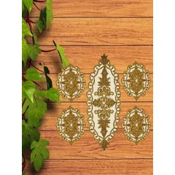 YWULY 5-Pcs White & Brown Ethnic Motifs Embellished Table Linen Set-picture-14