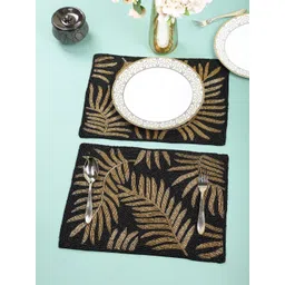 YWULY Black & Cream- Colored 2 Pieces Floral Embellished Beaded Round Table Placemats-picture-23