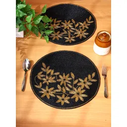 YWULY Black & Cream Colored 2 Pieces Floral Printed Beaded Table Placemats-picture-37