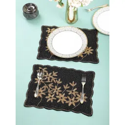 YWULY Black & Gold Toned 2 Pieces Beaded Table Placemats-picture-41