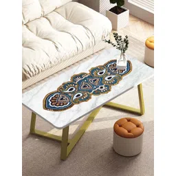 YWULY Blue & White Embroidered Beaded Dining TableRunner-picture-33