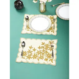 YWULY Cream Coloured 2 Pieces Floral Embellished Beaded Round Table Placemats-picture-27