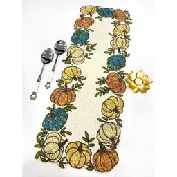 YWULY Off White & Blue Embellished Abstract Shaped Table Runner-picture-31