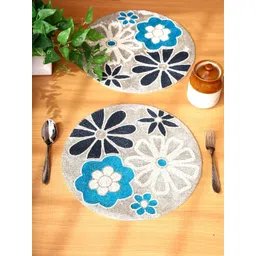 YWULY White & Blue 2 Pieces Floral Beaded Table Placemats-picture-11