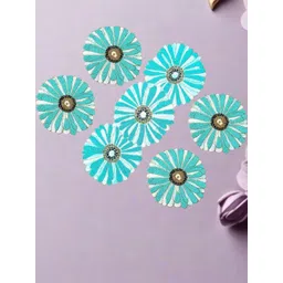 YWULY White & Blue 5 Pieces Floral Embellished Table Linen Set-picture-15