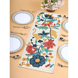 YWULY White & Blue Beaded Table Runner-picture-25