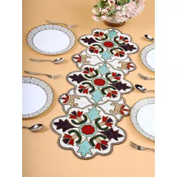 YWULY White & Blue Beaded Table Runner-picture-22