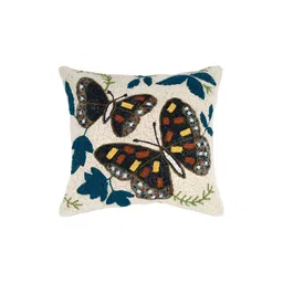 YWULY White & Blue Ethnic Motifs Embellished Square Cushion Cover-picture-19