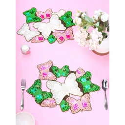 YWULY White & Pink 2 Pieces Beaded Table Placemats-picture-10