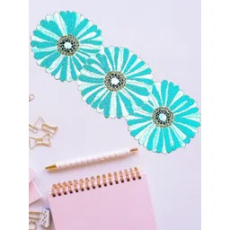 YWULY White & Turquoise Blue Embroidered Beaded Dining TableRunner-picture-29