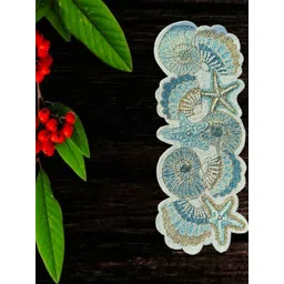 YWULY White & Turquoise Blue Embroidered Beaded Dining TableRunner-picture-30