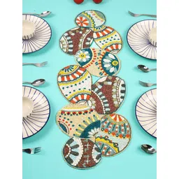 YWULY White & Turquoise Blue Embroidered Beaded Dining TableRunner-picture-27