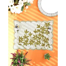 YWULY White & Yellow Floral Embellished Beaded Round Table Placemats-picture-30