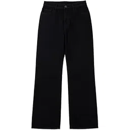 zaahii Womens High Waist Straight Fit, Loose Fit, Wide Leg Black Denim Jeans-picture-11