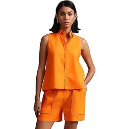 zaccai Women's Cotton Shirt Top with Shorts Set-picture-39