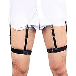 zacharias Adjustable Men's Shirt Tucker Stays Garters Elastic Nylon Adjustable Slim Fit Shirt Holders Crease-Resistance Belt Stirrup Style Suspenders (Pack of 1 Pair) Black-picture-12