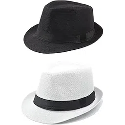 zacharias Men's Jute Blend (Flax) Fedora Hat f-1 (Black & White_Free Size) (Pack of 2)-picture-54