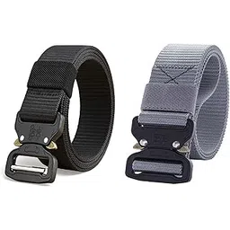 zacharias Men's Nylon Fabric Army Tactical Solid Quick Release Buckle Belt X-02 (Free Size) (Pack of 2)-picture-40