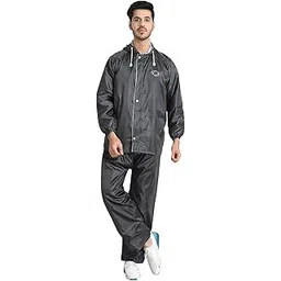 zacharias Men's Waterproof Double Layer Reversible Raincoat/Rainsuit With Pant (Grey_Pack of 1)-picture-30