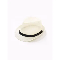 Zacharias Unisex Cream-Coloured Self Design Fedora Hat-picture-27