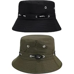 zacharias Women's Bucket Fishermen Beach Cap Hat sb-01 (Black & Green_Free Size) (Pack of 2)-picture-35