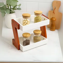zafiro Containers Kitchen Rack 2-Tier Z Shaped Rack | Multipurpose Kitchen Organizer | Jars, Spices, Cans Wood-picture-28