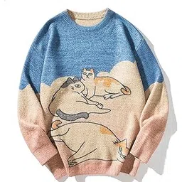 zafoni Men Shirts, Men's colorblock sweater men's pullover round neck kitten jacquard bottoming shirt-picture-31