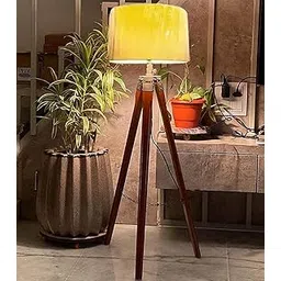 Zaidi Enterprises Tripod Floor Lamp for Living Room, Bed Room with Wooden Crafter Stand, Modern Decorative Lamp in Yellow Shade Brown Stand (Bulb Included) LAMP||01||-picture-18