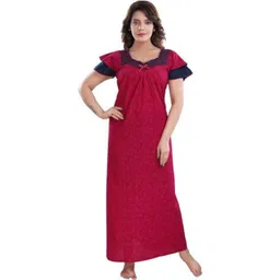Zairra Women Blue Cotton Blend Printed Maxi Nightdress-picture-16