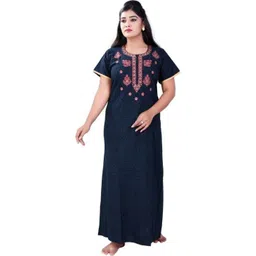 Zairra Women Blue Cotton Blend Printed Maxi Nightdress-picture-35