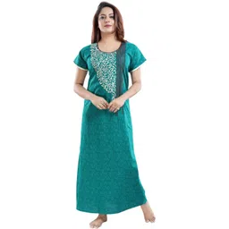 Zairra Women Green Pure Cotton Printed Maxi Nightdress-picture-17