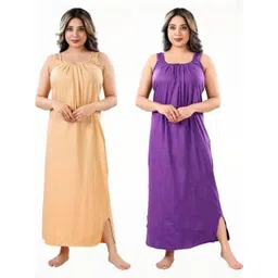 Zairra Women Pack of 2 Round Neck Cotton Blend Nightdress-picture-36
