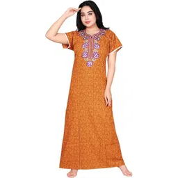 Zairra Women Pure Cotton Embroidered Maxi Nightdress-picture-10