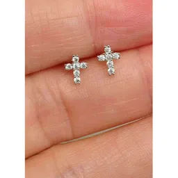 zalkari 925 Sterling Silver Cross Stud for girls & women Zircon Sterling Silver Stud Earring-picture-12