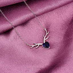 zalkari 925 Sterling Silver Deer Blue Heart Pendant chain for girls and women Cubic Zirconia Rhodium Plated Sterling Silver Chain-picture-14