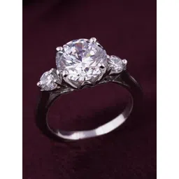 Zalkari Girls 925 Sterling Silver Rhodium-Plated Cubic Zirconia-Studded Finger Ring-picture-10