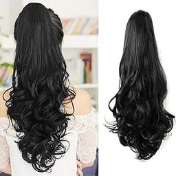 ZALYA Hair Extensions And Wigs Ponytails Hairpiece Straight-Curls Wavy Claw Clip Ponytail Hair Extensions approx 22 inch long Black-picture-10