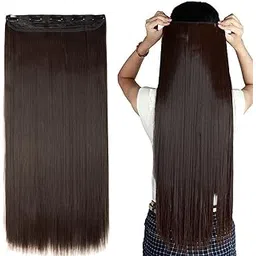 ZALYA Women's 5 Clip 24 Inch Natural Brown Straight Hair Extension Pack of 1-picture-16