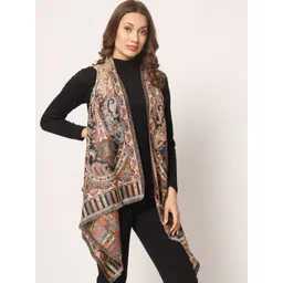 Zamour Ethnic Motifs Self Design Longline High Low Acrylic Shrug-picture-13