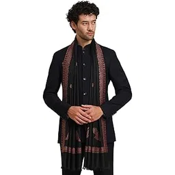 zamour Woven Daud Border Design Stole for Men, Soft Polywool Material Traditional Solid Color Kashmiri Shawl for Winter-picture-29