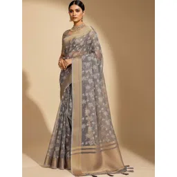 ZAMUNA Floral Embroidered Silk Blend Tussar Saree-picture-17
