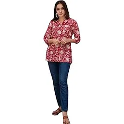 zaneta Women's Rayon Fabric 3/4 Sleeves Keyhole Neck Floral Printed Short Kurti-picture-48