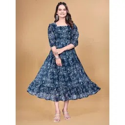 Zanies Women Floral Printed Ruffled Tiered Georgette Fit & Flare Midi Dress-picture-15