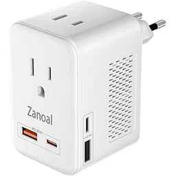 zanoal 220V to 110V Voltage Converter,US to Europe Travel Adapter, 20W PD Power Adapter, 2U2C Charger Port-picture-21