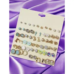 Zaphariq Set Of 30 Gold-Plated Artificial Stones Studded Circular Shaped Studs-picture-16