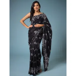 Zari Jaipur Black Cotton Printed Saree With Unstitched Blouse-picture-27
