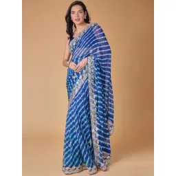 Zari Jaipur Blue Leheriya Saree-picture-14