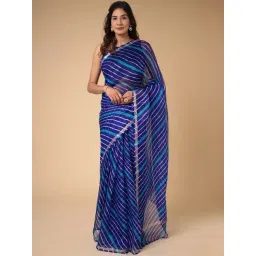 Zari Jaipur Blue Striped Saree Without Blouse-picture-39