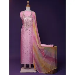 ZARI Floral Embroidered Sequinned Pure Silk Unstitched Dress Material-picture-20