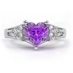zarkan Hallmarked Silver Royal Amethyst Diamond Love Ring Silver Rhodium Plated Ring-picture-25